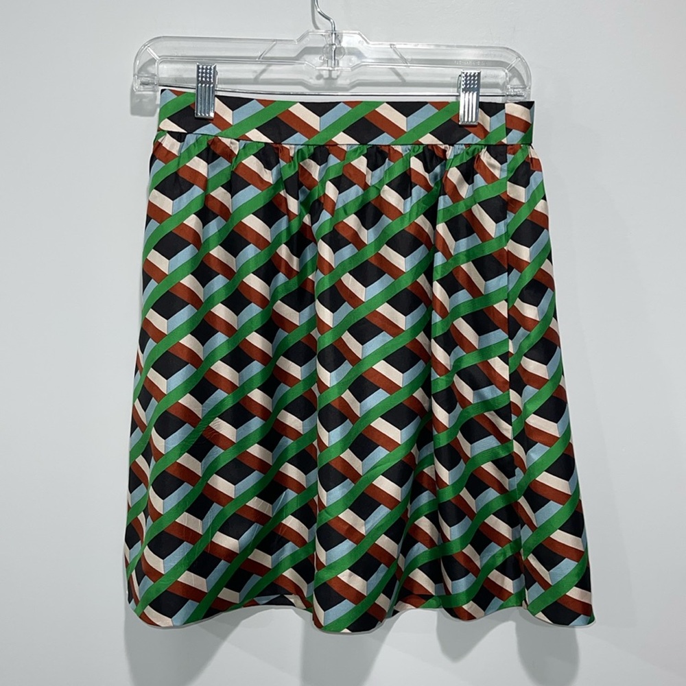 J.Crew size 0 silk skirt geometric pattern full a-line short above knee